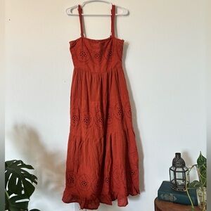 Women’s Rust Eyelet tiered Maxi Dress - Sleeveless Summer Dress SOLD